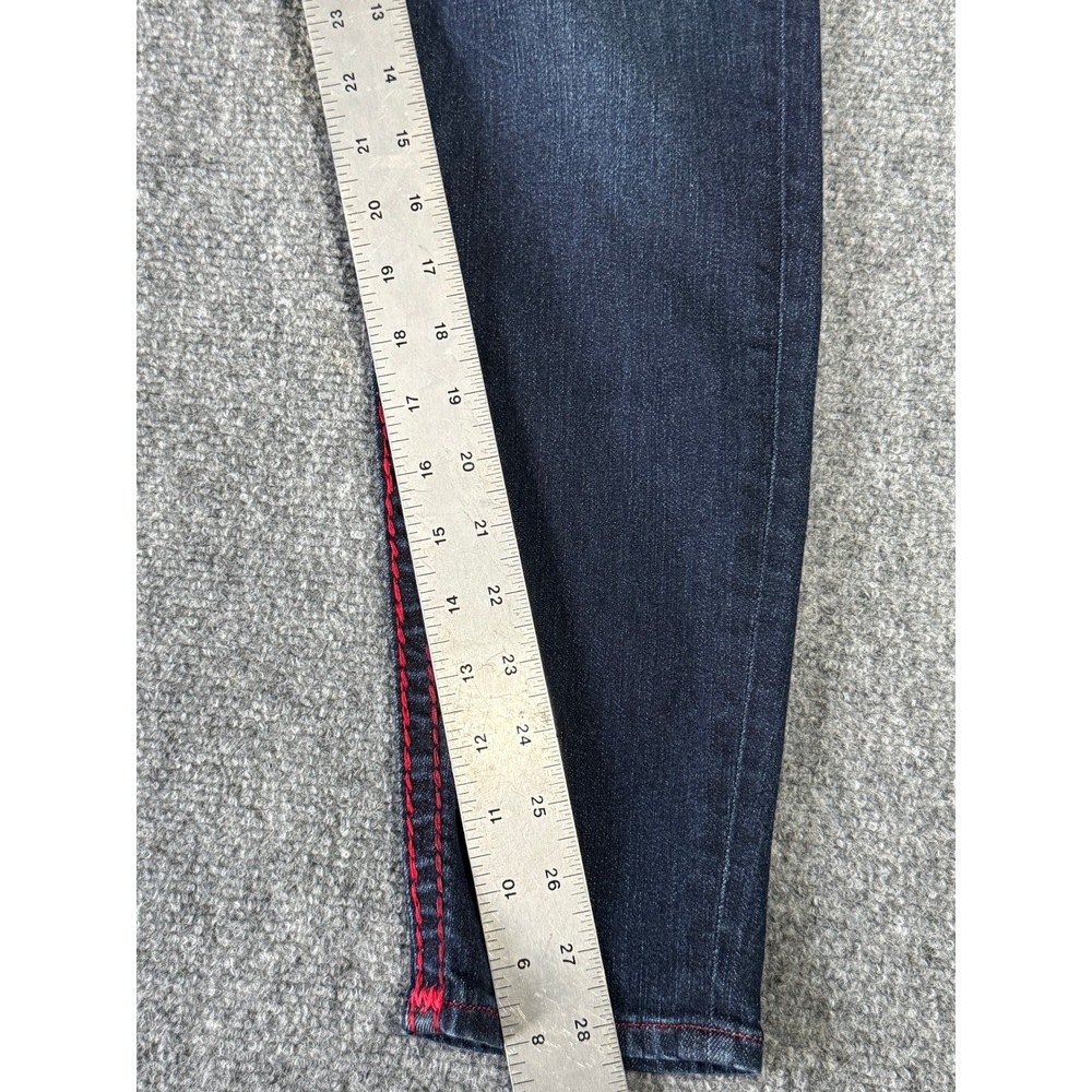 True Religion Jennie Curvy Mid Rise Super Skinny Jeans Dark Wash Red Stitch 33 - Picture 8 of 9